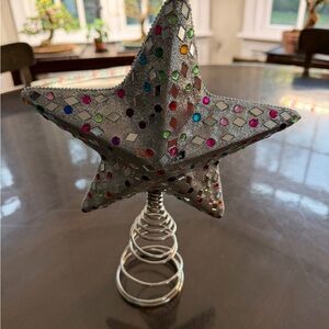 Silver Star Tree Topper with Multicolor Accents